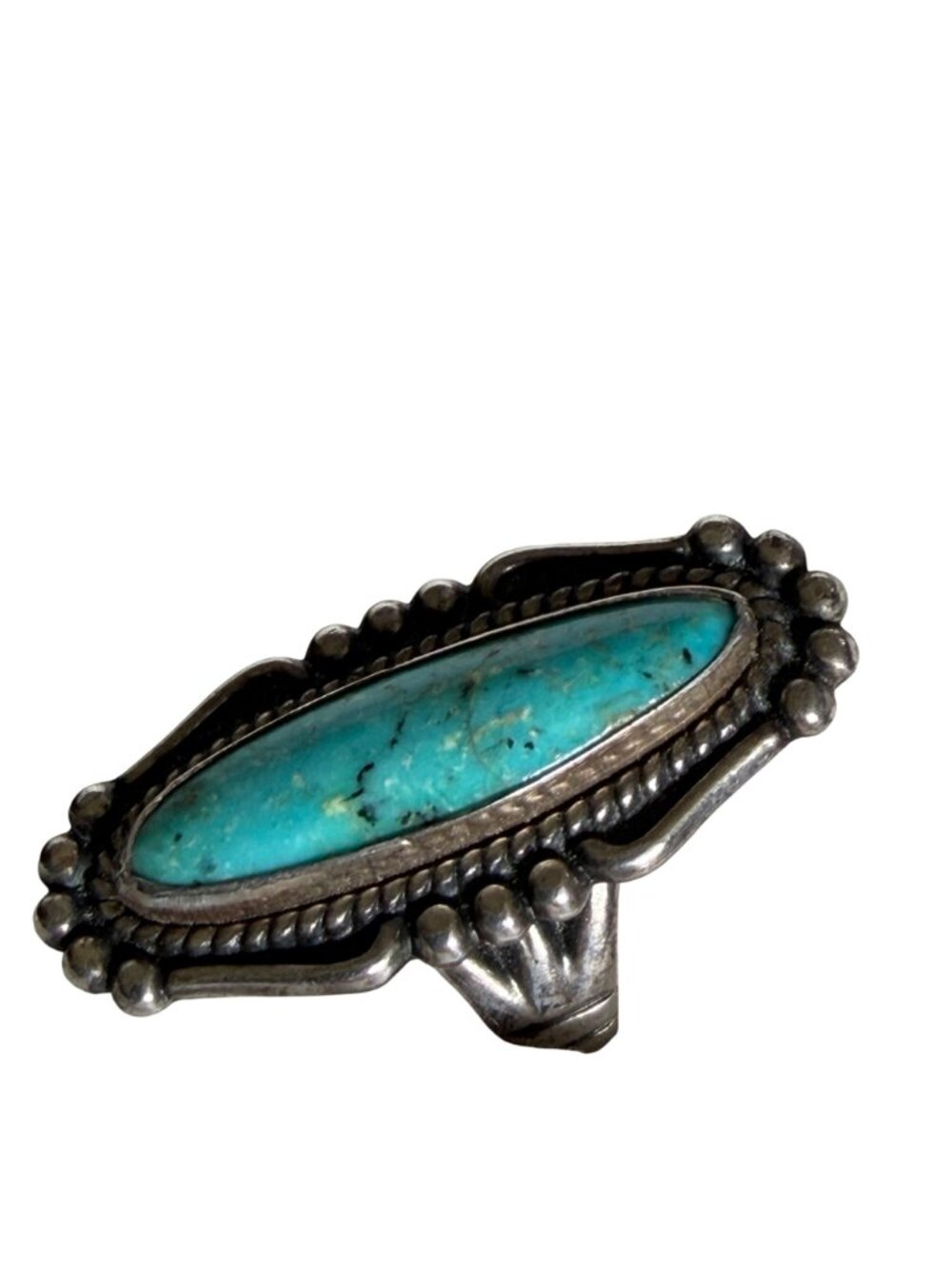 Vintage Bell Trading Post Sterling Turquoise Oval Ring 7 gr Sz 6 Southwestern - Picture 7 of 13